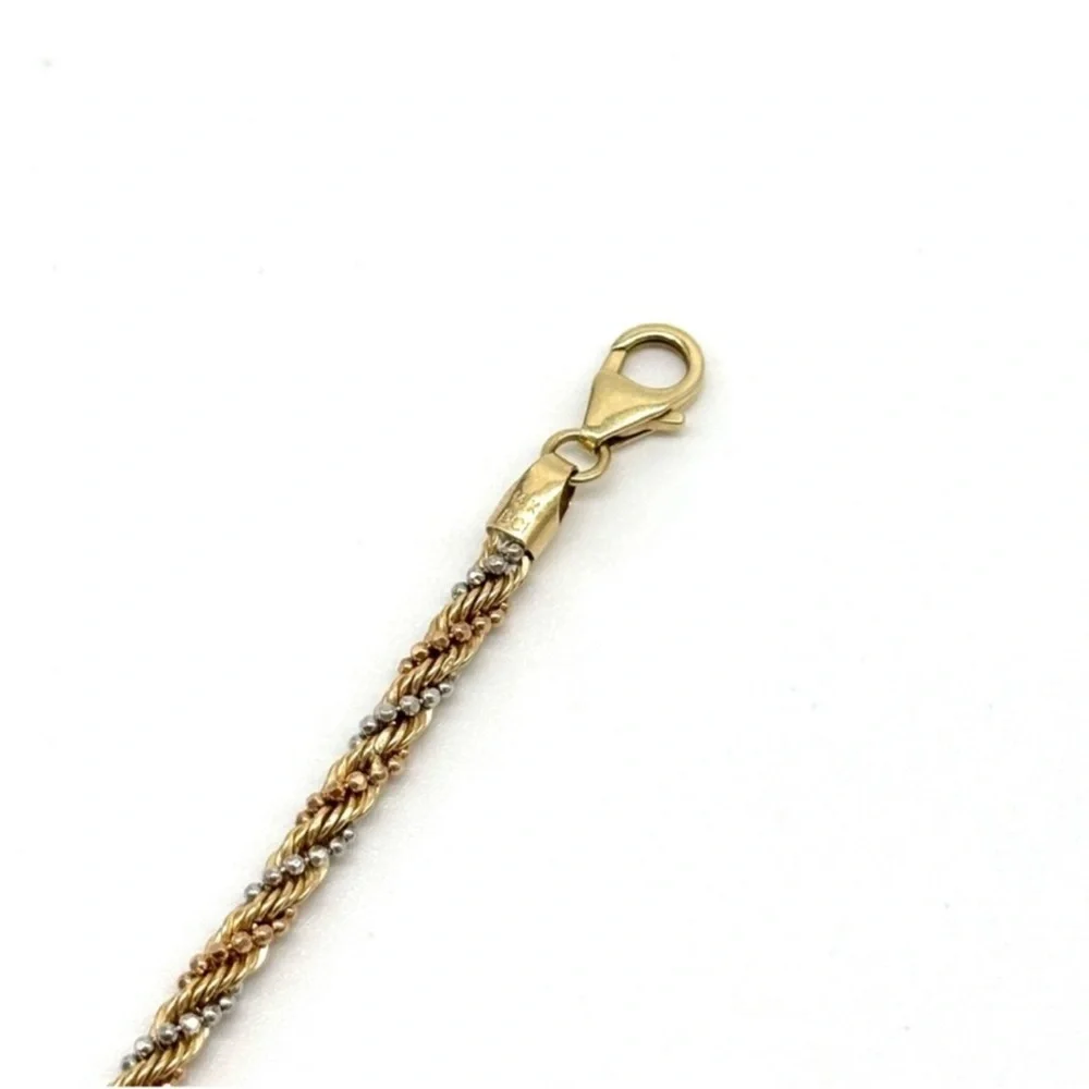 14k Tri Color Gold, 3MM Diamond Cut Rope Bracelet